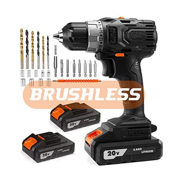 OUBEL Bürstenloser Akkuschrauber, 20V 60Nm Akku Bohrschrauber Brushless Set 25Pcs, Bohrschrauber, 60Min Ladegerät…