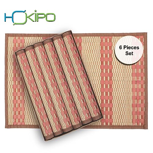 Image of HOKIPO Bamboo Table Mats for Dining Table, Set of 6 Wooden Placemats, 45x30 cm, Peach (AR2817-D8)