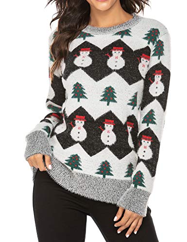 UNibelle Patterns Reindeer Ugly Christmas Sweater Pullover Cardigan Womens Long Sleeve Holiday Sweatshirts (Black,XL)