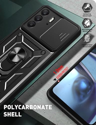 Image of Shockproof Back Case Cover for Oneplus Nord CE 6 Lite 5G, Shockproof Oneplus Nord CE 6 Lite Back Cover, Ring Case with Kickstand and Camera Protection Shutter - Black