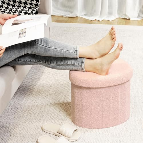 Image of B FSOBEIIALEO Storage Ottoman Heart Shaped Ottoman with Storage, Pink