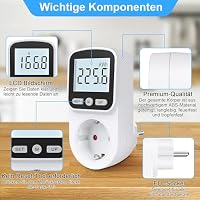 2 Stück Stromzähler für Steckdose 8 Modi Steckdose Energiekostenmessgerät mit LCD Hintergrundbeleuchtung, KWH Watt Strommessgerät Stromzähler Überlastungswarnung 3680W – Ansicht 4