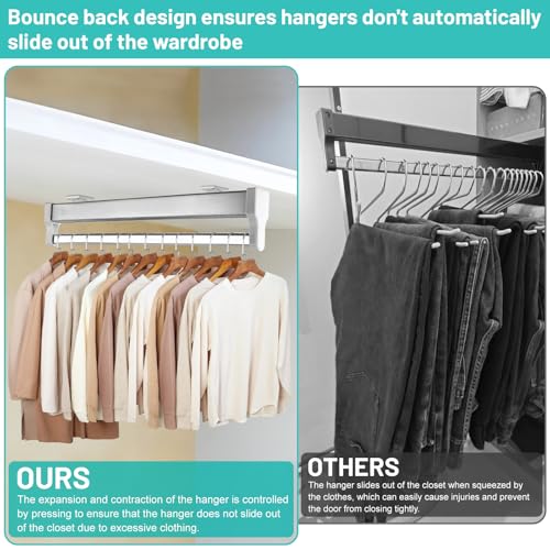 DBREAKS Extendable Clothes Rail for Pull-Out Clothes Hangers, Wardrobe Rail, Adjustable, Silver, Stainless Steel, Plastic - Image 4