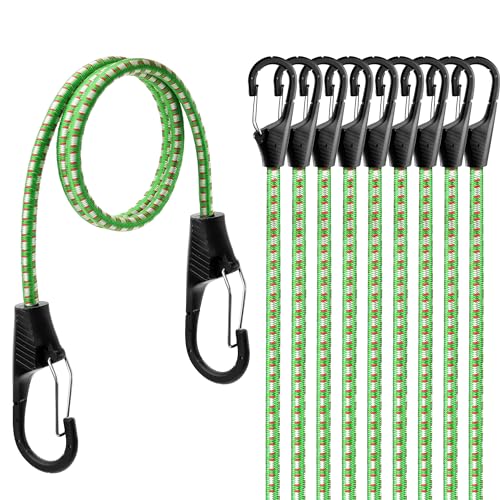 Image of HORUSDY 10-Piece Premium Bungee Cords with Hooks, 40 inch Green Bungee Cords Assortment