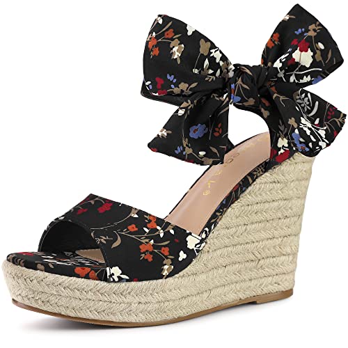 Allegra K Women's Platform Floral Printed Slingback Espadrille Wedge Sandals