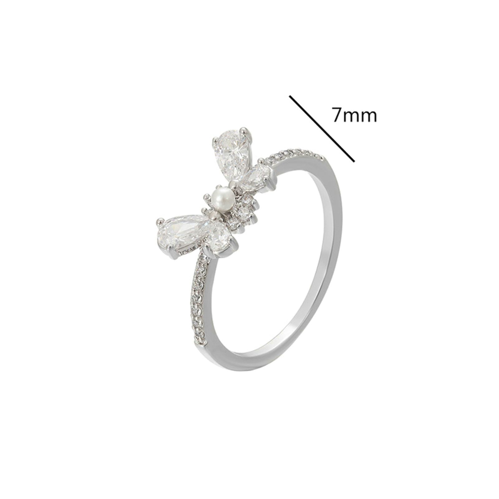 Anelli Matrimonio, Anello di Fidanzamento per Donne con Moissanite a Farfalla e Perla in 9K/14K/18K Oro Bianco/Platino 950 da Donna