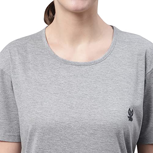 Image of Mack Jonney Women Round Neck Cotton Solid Regular Fit T-Shirt-T Anthraa 001-P