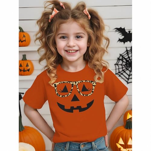 Girls Halloween T-Shirt Funny Pumpkin Face Graphic Tee Shirt Short Sleeve Cute Kids Spooky Season Fall Tops4