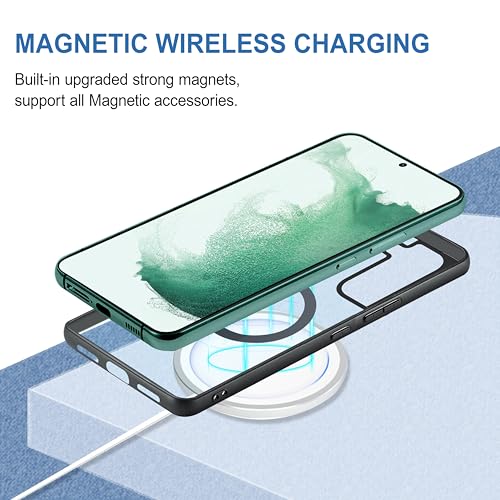 Image of CEDO Cover for Samsung Galaxy S22 (5G) | Compatible with MagSafe Wireless Charging | Designed with Magnetic Lock Shockproof Phone Bumper Transparent Back Case Cover (Black)