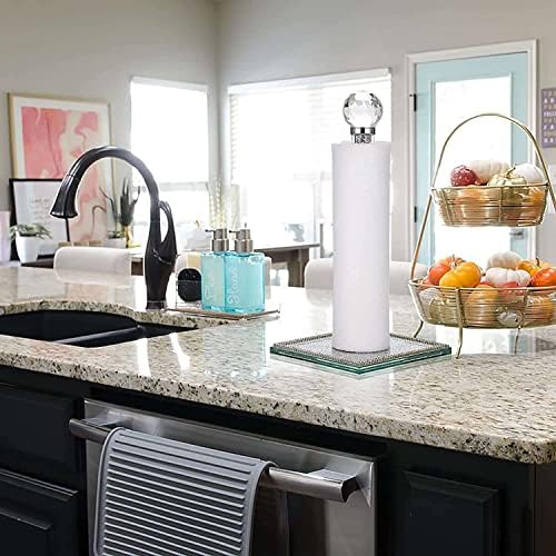 EagleWiz Crushed Diamond Silver Crystal Diamante Filled Kitchen Roll Holder Diamante Freestanding Chrome Kitchen Roll Holder for kitchen decoration 35cm
