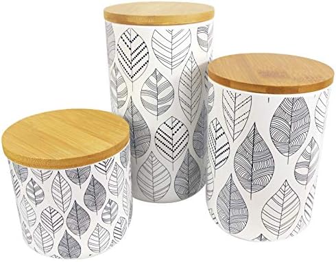Leaf Ceramic Storage Jars Kitchen Canisters with Lids, Mixed Materials, Leaves, 9.5cm/14cm/18cm