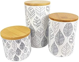 Leaf Ceramic Storage Jars Kitchen Canisters with Lids, Mixed Materials, Leaves, 9.5cm/14cm/18cm