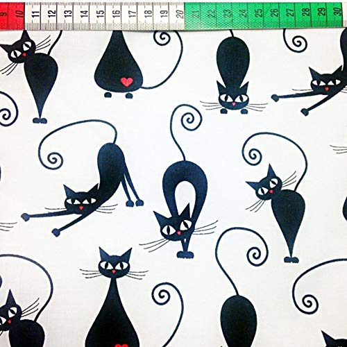 Pingianer 100x160cm Katze 100% Baumwolle Baumwollstoff Kinder Meterware Handwerken Nähen Stoff (Katze Weiß Schwarz, 100x160cm (11,99€/m)) Cover