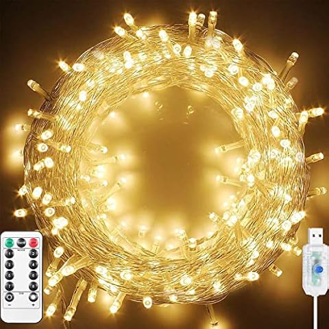 String Lights USB Powered, 20m/66ft 200 LED Fairy Lights Waterproof, with 8 Modes Remote Control Fairy Lights Indoor/Outdoor for Garden, Gazebo, Party, Wedding, Christmas Decorations (Warm White) Cover