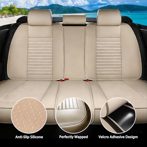 Image of Car Seat Covers Fit for VW Jetta 2007-2026(Beige,Front) | Full Coverage Faux Leather Seat Protector Waterproof Airbag Compatible and All-Weather Automotive Seat Covers