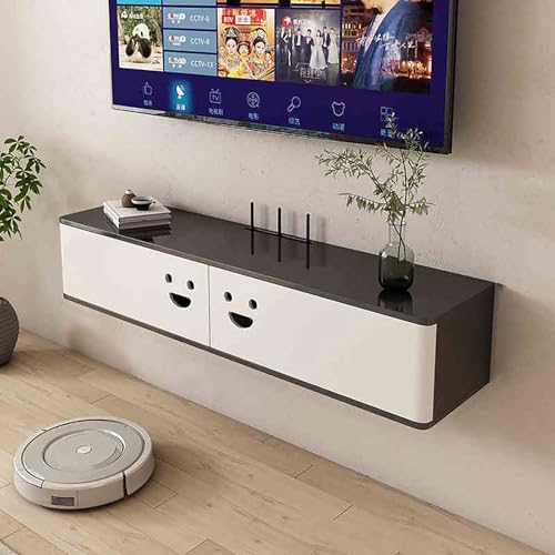 Meuble TV flottant en bois avec tiroirs de rangement et passe-câble pour salon