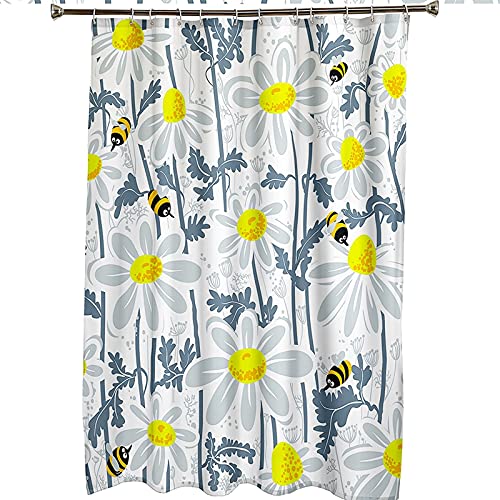 Rideau de douche 165x200cm imperméable fleurs abeilles jaune KnSam - 7