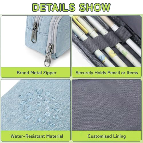 Image of Della Gao Pencil Case Large Capacity Pencil Pouch for Adults (Light Blue)