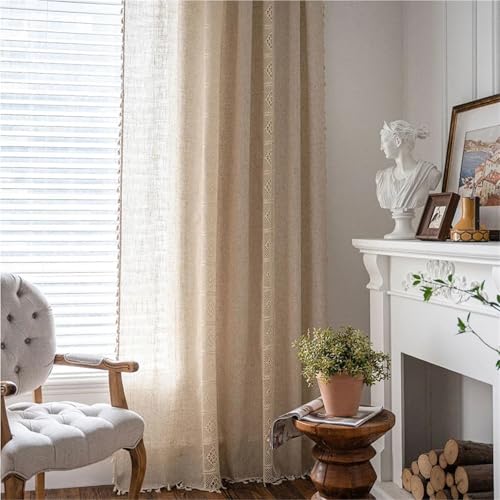 Rideau en dentelle de jute et lin style bohème chic 150x240cm