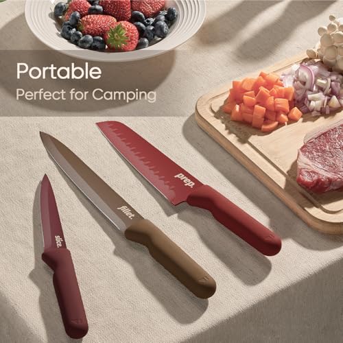 Image of CAROTE Knife Set with Letter, Knives with Kitchen Shears, 13-Piece | 6 Stainless Steel Knives, Nonstick Ceramic Surface & Blade Guards, Dishwasher Safe, Ergonomic Handles, Daily use