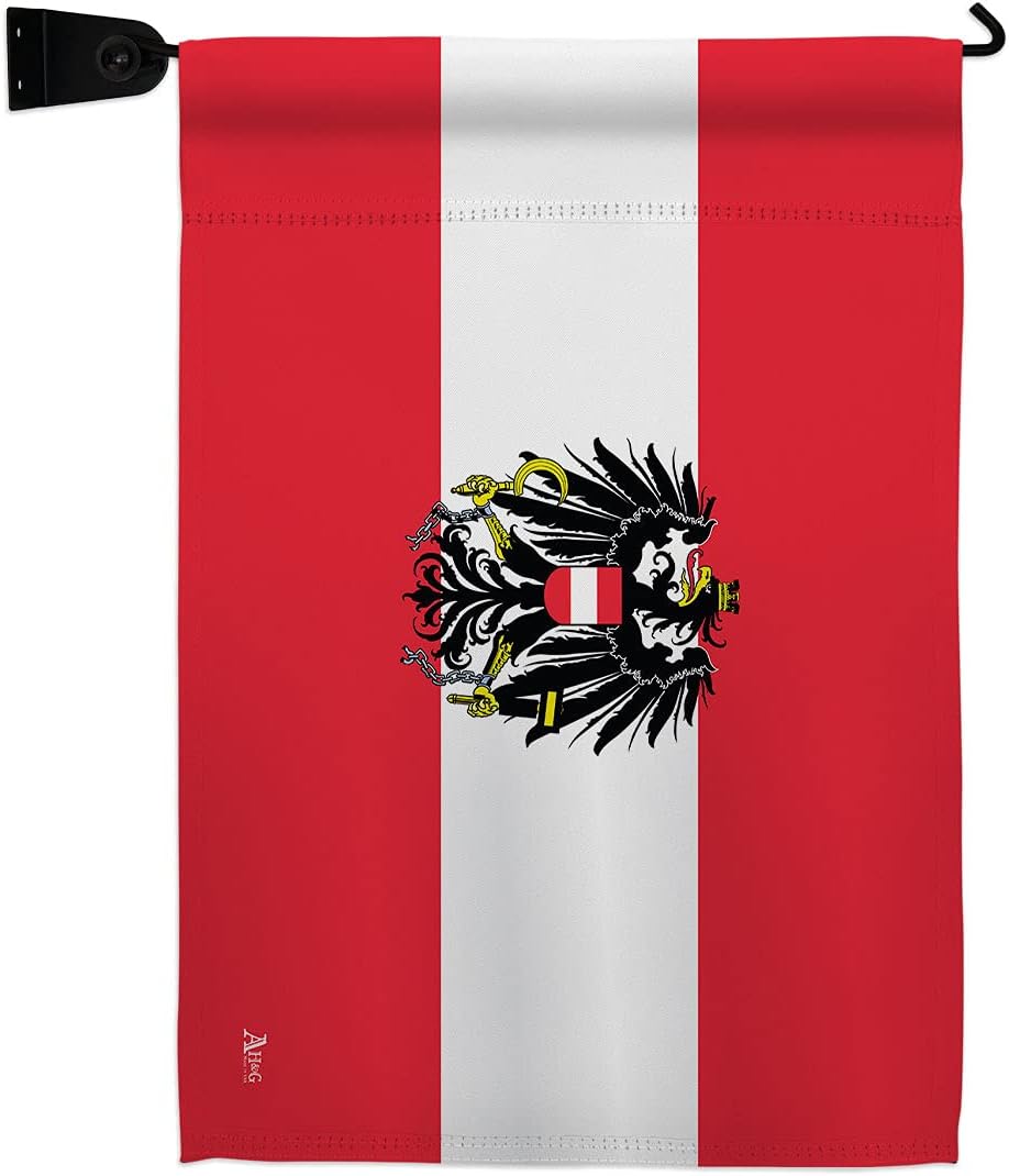 Austria w Eagle Burlap Garden Flag Set with Stand Regional Nationality Nation International World Country Particular Area Small Decorative Gift Yard House Banner Double-Sided Made In USA 13 X 18.5