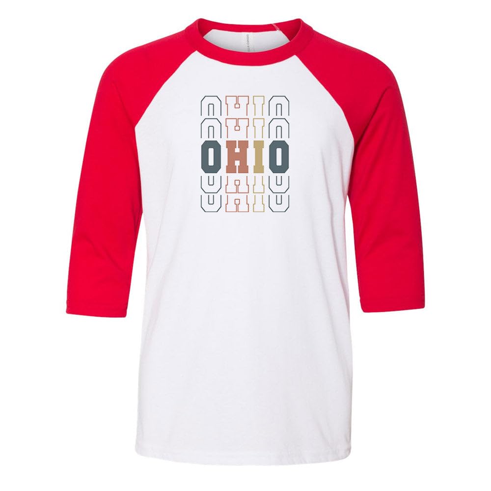 Stacked Ohio Kids Three-Quarter Raglan Sleeve Baseball Shirt Youth Small White/Red