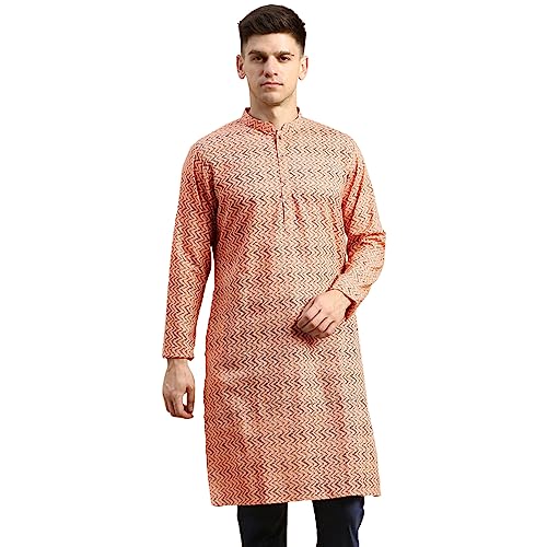 Image of Men's Black Art Silk Regular Fit Ethnic Motifs Kurta | Indian Kurta | Festive Ethnic Kurta with Embroidered Packet