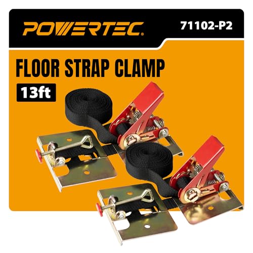 Image of POWERTEC Wood Flooring Strap Clamp, Flooring Installation Clamp with 13ft Nylon Strap, 220 lbs Clamping Force, Fits Laminate, Tongue & Groove, Hardwood Floors, Durable Metal, 2PK (71102-P2)