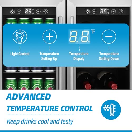 Erivess 24 inch Beverage Refrigerator Cooler, 5.4 Cubic/176 Can Large Fridge with Glass Front Door for Soda, Beer or Wine, Under Counter Small Refrigerator with Adjustable Shelves and Digital Display