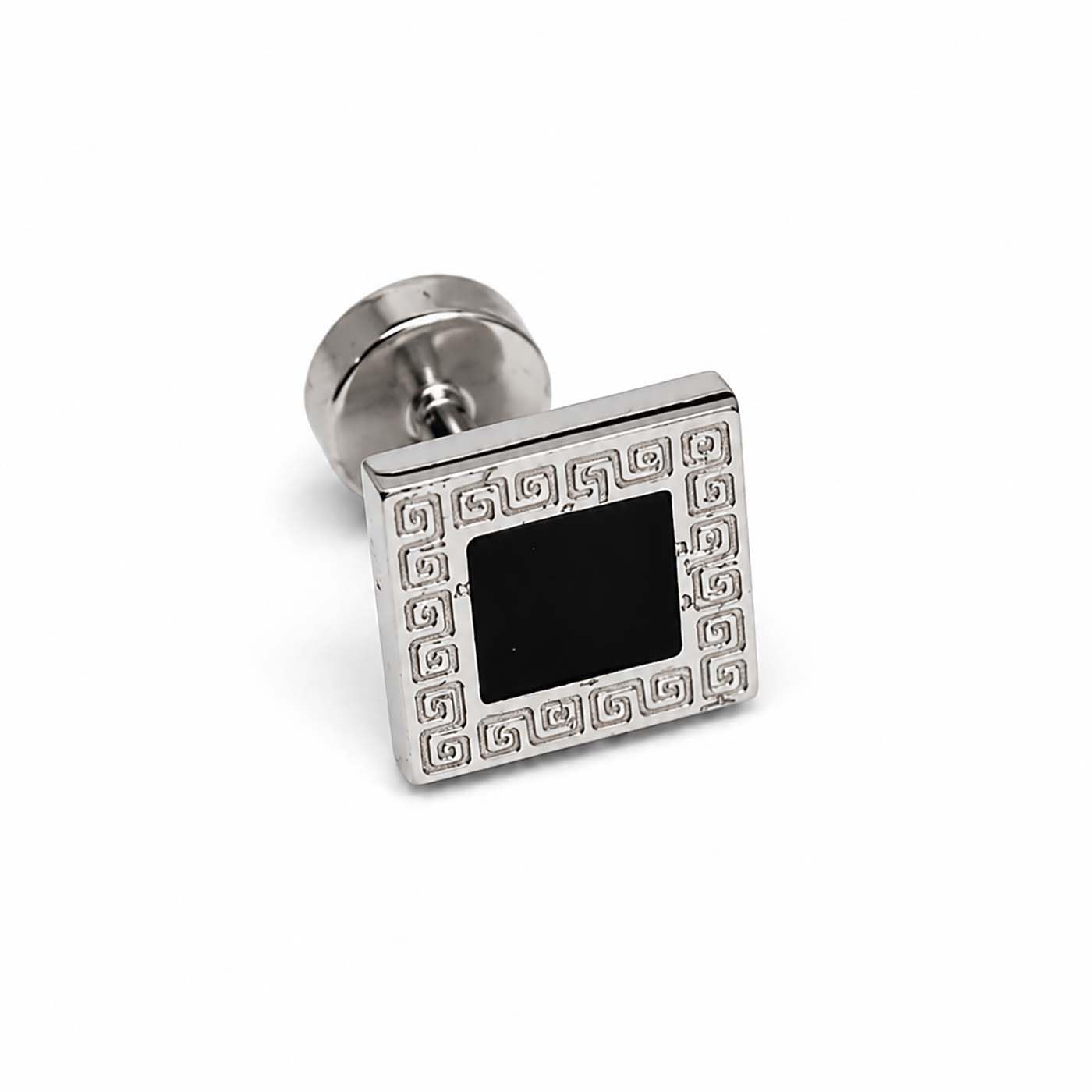 (1 Piece) Unisex Fancy & Stylish Stainless Steel Glossy Finish Elegant Black Square Greek Pattern Design Dumbbell/Barbell Stud Ear Piercing Earrings for Men & Women-image-19