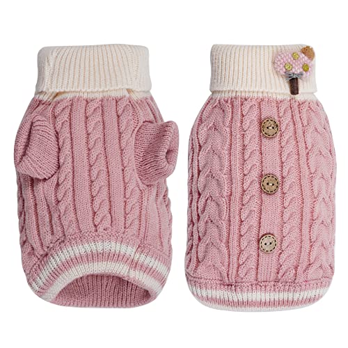 Topbuti Dog Sweater Turtleneck Knitwear Doggie Pullover Sweater Doggy Winter Coat Warm Pet Clothes Puppy Holiday Clothing Buttons Knitted Outfits For Small Cats Dogs Cold Weather (Medium) #TOP2