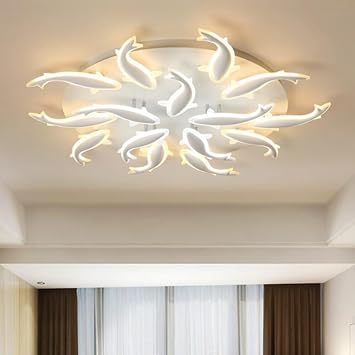 Fish Style Dimmable Ceiling Light 3000K-6000K Flush Mount Ceiling Lighting Fixture for Bedroom, Living Room, Kitchen LED Flush Mount Ceiling ChandelierWhite /47"/120W