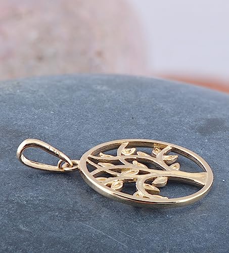 14K Solid Yellow Gold Womens Round Celtic Tree of Life Charm Pendant Ladies Dainty Tree of Life Pendant4
