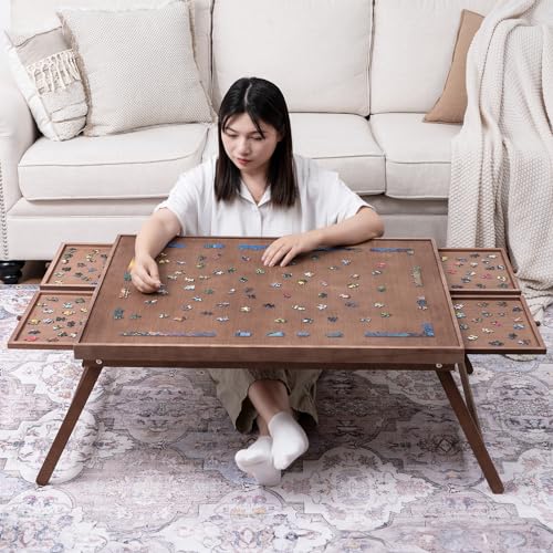 Teakmama 1500 Piece Wooden Jigsaw Puzzle Board With 4 Drawers, Folding Puzzle Table With Protective Cover cover