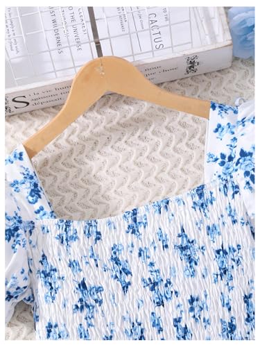 Floerns Girl's Floral A Line Midi Ruffle Dresses Square Neck Puff Sleeve Dress with a Bag3