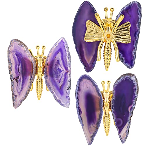 mookaitedecor Set of 2 Purple & Blue Agate Slices Crystal Butterfly Decoration Collectible Figurines - Image 3