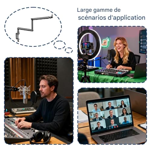 Bras de microphone réglable avec support de bureau absorbant les chocs - 5