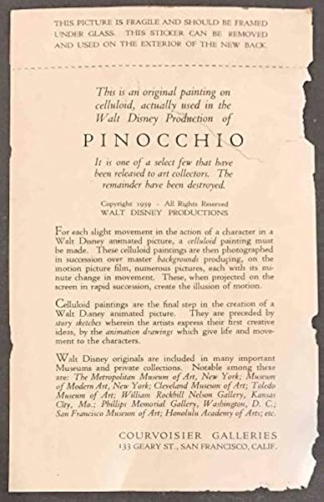 【世界で1枚 超激レア】期間限定値下げ！映画ピノキオに使用されたオリジナルセル画 世界で1枚 超激レア】期間限定値下げ！映画ピノキオに使用された