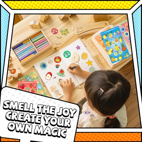 HORIECHALY Smelly Stickers for Kids, Scratch & Sniff Scented Stickers 16 Unique Scents 80 Sheets 1210 Pieces 153 Creative Designs Including Fruits, Foods, Flowers. Spark Joy & Learning in Your Child