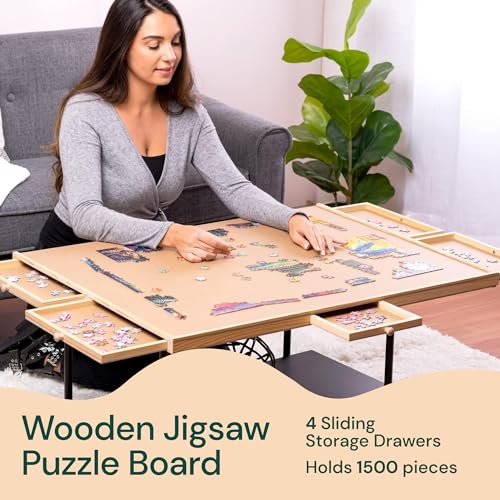 PLAYVIBE 1500-Piece Puzzle Board with Drawers and Cover - Portable Puzzle Solve Station