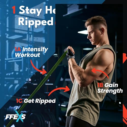 FX FFEXS Pull up bands weerstandsbanden fitness set van 5 - Weerstandsband elastiek heavy medium and light - Resistance bands power workout gear gewichtheffen - Afbeelding 3