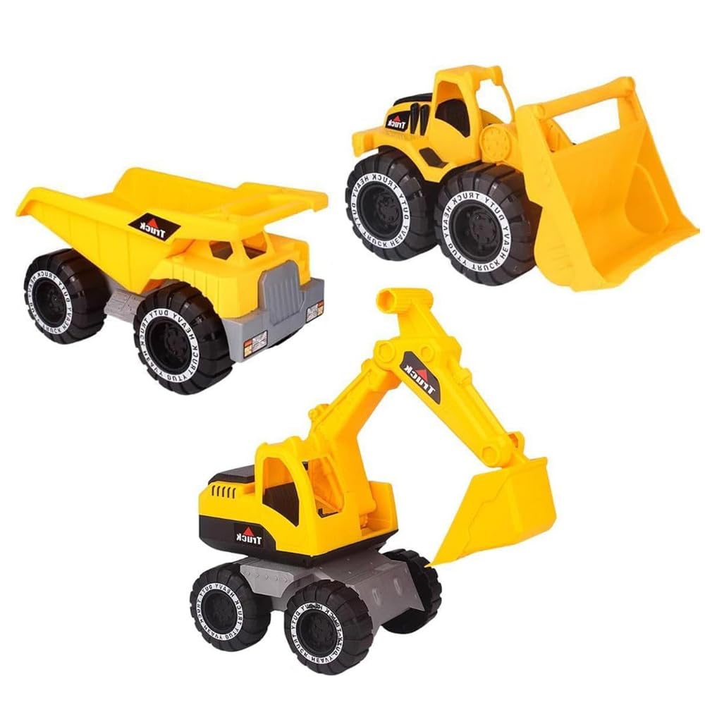 3個セット ショベルカー ブルドーザー 働く車 砂遊び セット ダンプカー 付き 砂場 (イエロー)