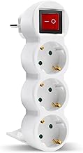 EXTRASTAR 3 en 1 Adaptador Plano con Interruptor y Tres Enchufes Schuko, Hasta Carge 3680W, 16A, 250V, Blanco, 1 pc