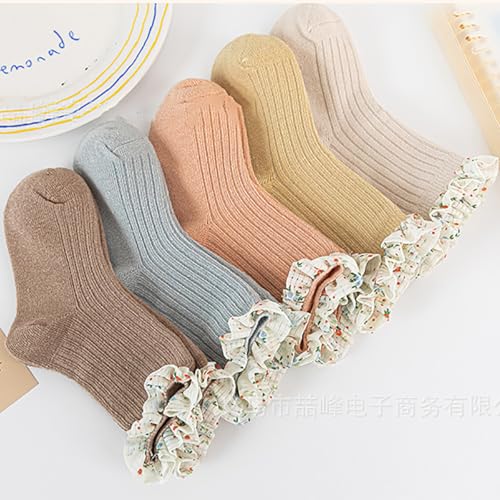 5 Pairs Kid Girls Ruffle Crew Socks Casual Comfy Frilly Ankle Socks Cute Toddler Lightweight Dress Socks3