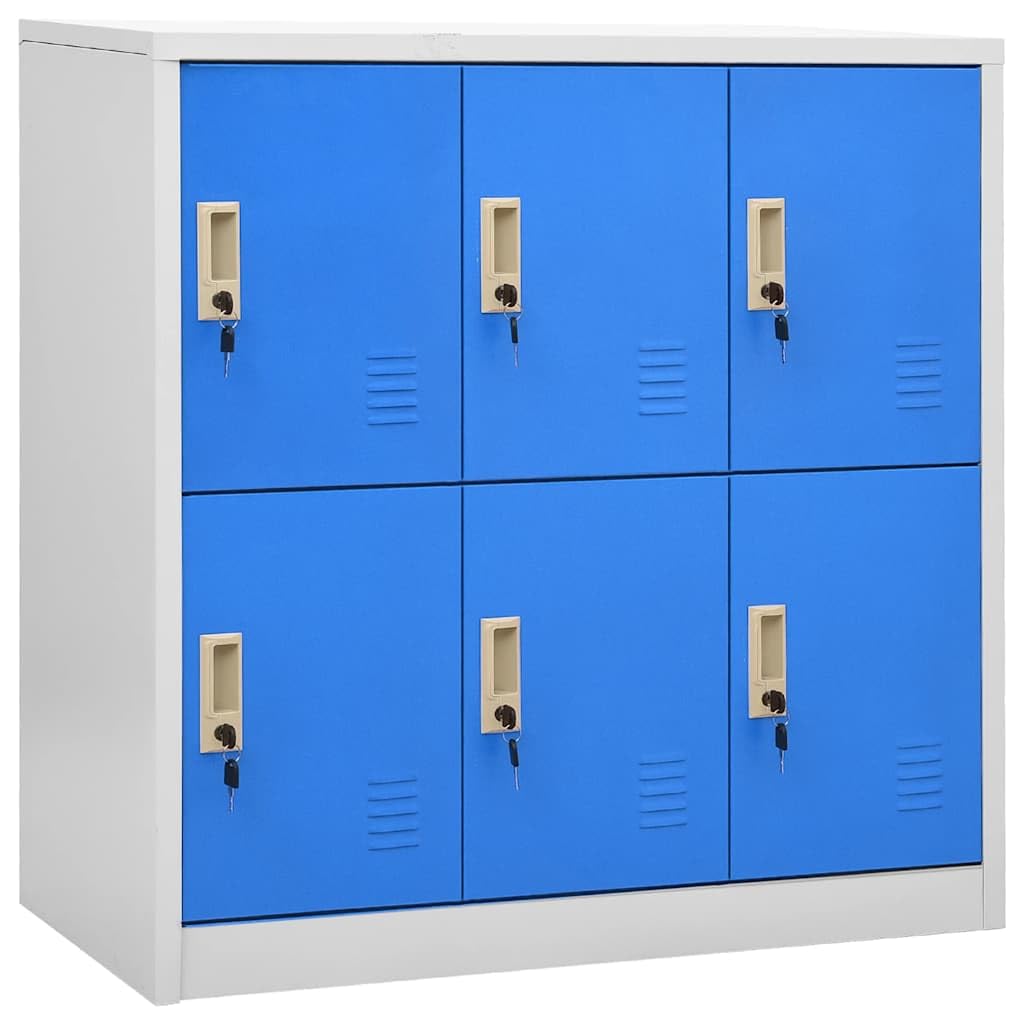 Set di 5 armadietti in acciaio grigio chiaro, blu, 90 x 45 x 92,5 cm, richiudibile, per ufficio, scuola, corridoio, balcone, spazio di archiviazione moderno