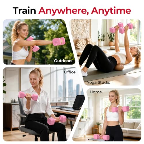 FEIERDUN 5-in-1 Adjustable Dumbbell Set of 2, 12LBS/6LBS Hand Weights for Women, 1s-Adjust Dual-Stable Dumbbell Set for Women Home Gym & Outdoor, Pink - image 8
