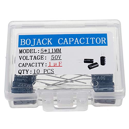 BOJACK 5X11mm 1uF 50V 1MFD 50Voltage ±20% Aluminum Electrolytic Capacitors(Pack of 10 Pcs)