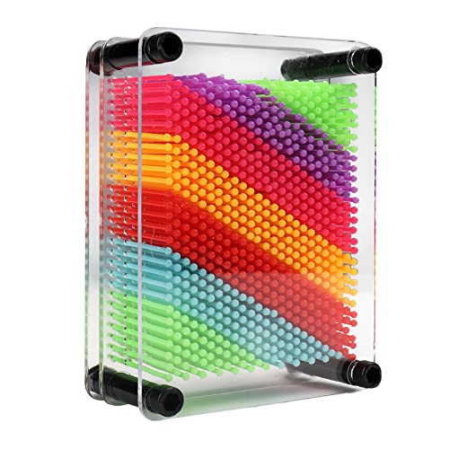 3D Pin Art Toy, Size 3.75” X 5” Unique Metal 3D Pin Art Board Impression Toy for Kids (Rainbow, Plastic)