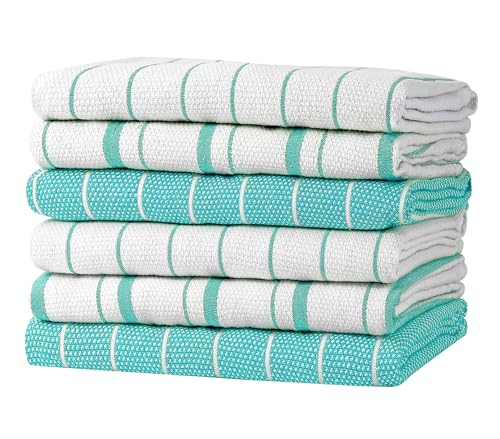 Zeppoli Classic Kitchen Towels - 6 Pack 100% Natural Cotton Towel Set, Reusable Wash Cloths...
