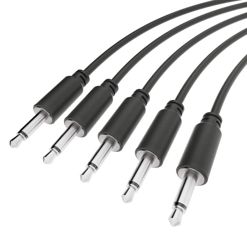 ExcelValley5 Pack - Mono Modular Patch Cables - TS 3.5mm 1/8" Eurorack Synthesizer [Black - 10cm 4"]